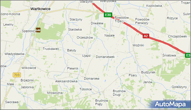 mapa Domaniewek gmina Dalików, Domaniewek gmina Dalików na mapie Targeo