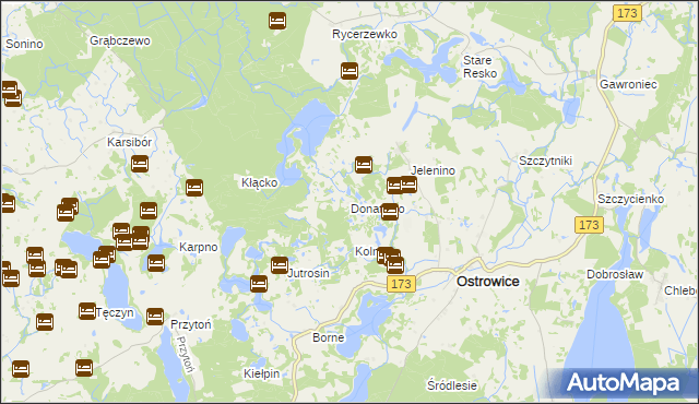 mapa Donatowo gmina Ostrowice, Donatowo gmina Ostrowice na mapie Targeo