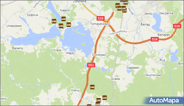 mapa Dorotowo gmina Stawiguda, Dorotowo gmina Stawiguda na mapie Targeo