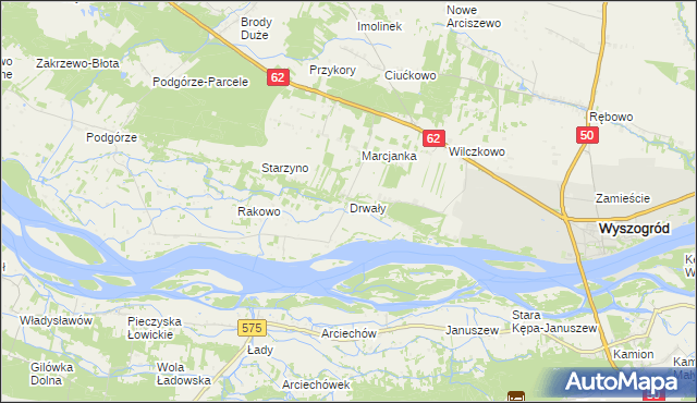 mapa Drwały gmina Wyszogród, Drwały gmina Wyszogród na mapie Targeo