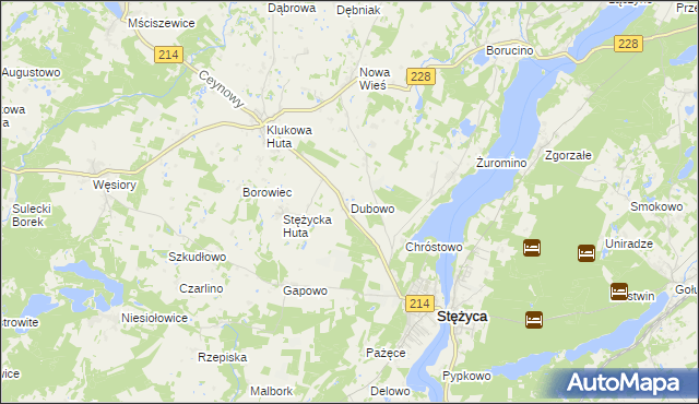 mapa Dubowo gmina Stężyca, Dubowo gmina Stężyca na mapie Targeo