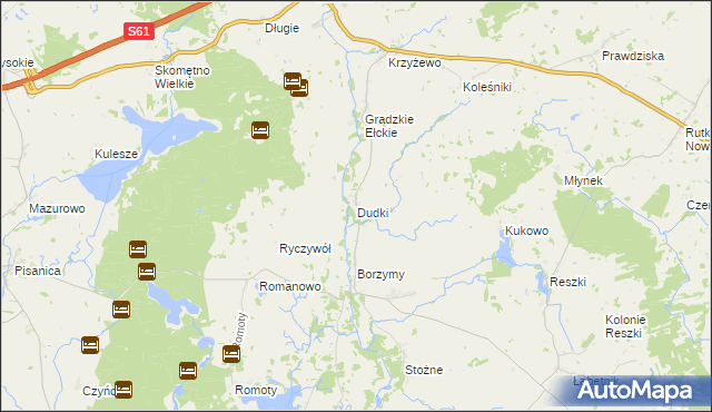 mapa Dudki gmina Kalinowo, Dudki gmina Kalinowo na mapie Targeo