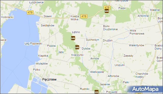 mapa Dybów gmina Pęczniew, Dybów gmina Pęczniew na mapie Targeo