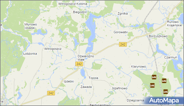 mapa Dźwierszno Wielkie, Dźwierszno Wielkie na mapie Targeo