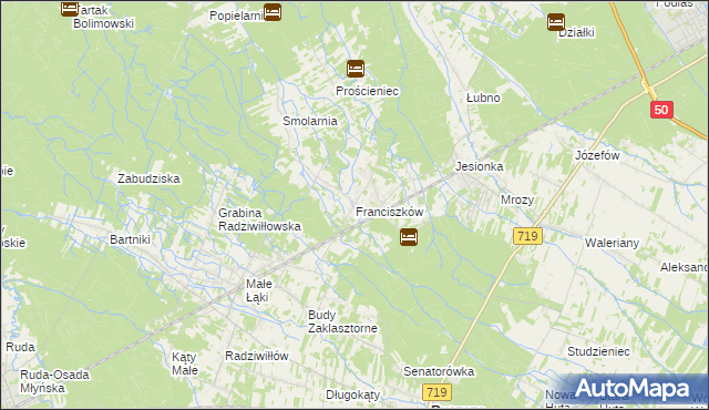 mapa Franciszków gmina Wiskitki, Franciszków gmina Wiskitki na mapie Targeo