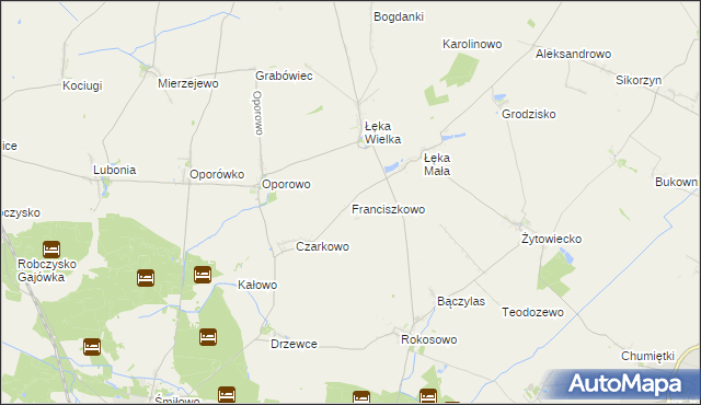 mapa Franciszkowo gmina Poniec, Franciszkowo gmina Poniec na mapie Targeo