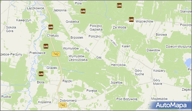mapa Gaj gmina Przedbórz, Gaj gmina Przedbórz na mapie Targeo