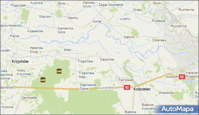 mapa Gąsiorów gmina Kościelec, Gąsiorów gmina Kościelec na mapie Targeo