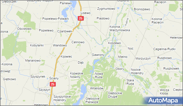 mapa Gawrony gmina Skulsk, Gawrony gmina Skulsk na mapie Targeo