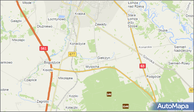 mapa Giełczyn gmina Łomża, Giełczyn gmina Łomża na mapie Targeo