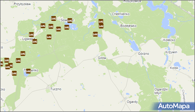 mapa Gilów gmina Strzelce Krajeńskie, Gilów gmina Strzelce Krajeńskie na mapie Targeo