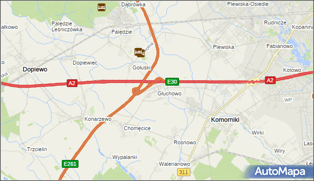 mapa Głuchowo gmina Komorniki, Głuchowo gmina Komorniki na mapie Targeo