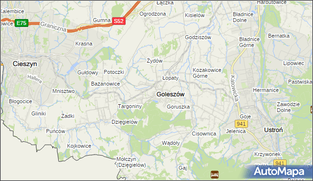 mapa Goleszów powiat cieszyński, Goleszów powiat cieszyński na mapie Targeo