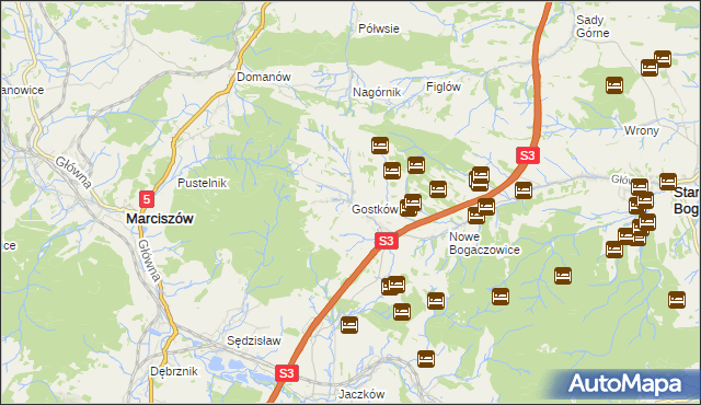 mapa Gostków gmina Stare Bogaczowice, Gostków gmina Stare Bogaczowice na mapie Targeo