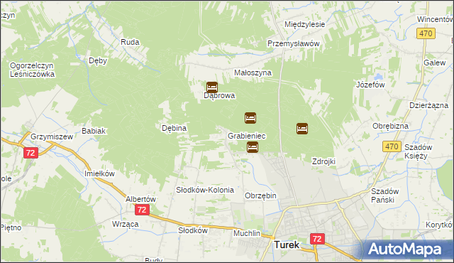 mapa Grabieniec gmina Turek, Grabieniec gmina Turek na mapie Targeo