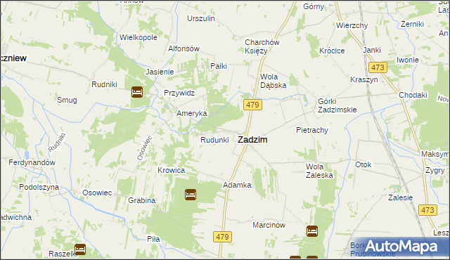 mapa Grabinka gmina Zadzim, Grabinka gmina Zadzim na mapie Targeo