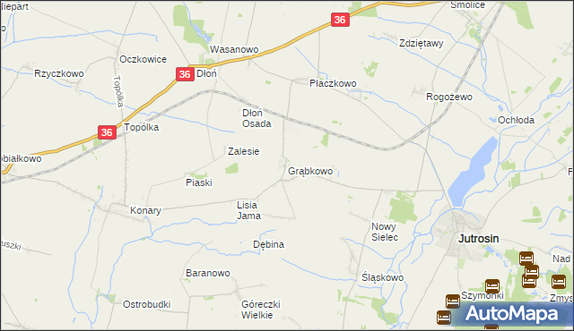 mapa Grąbkowo gmina Jutrosin, Grąbkowo gmina Jutrosin na mapie Targeo