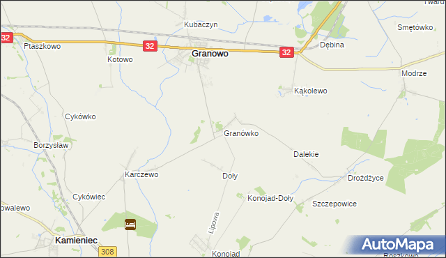 mapa Granówko gmina Granowo, Granówko gmina Granowo na mapie Targeo