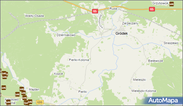 mapa Gródek-Kolonia gmina Gródek, Gródek-Kolonia gmina Gródek na mapie Targeo