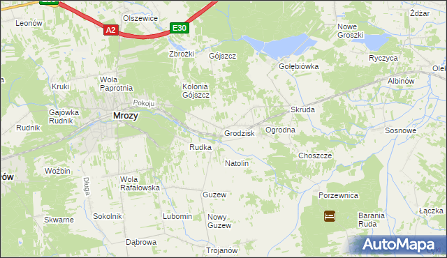 mapa Grodzisk gmina Mrozy, Grodzisk gmina Mrozy na mapie Targeo