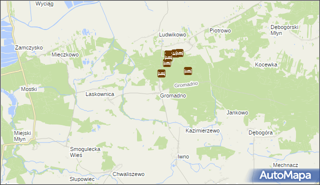 mapa Gromadno gmina Kcynia, Gromadno gmina Kcynia na mapie Targeo