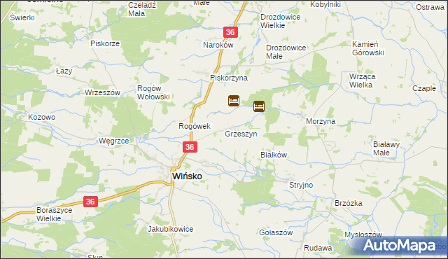 mapa Grzeszyn gmina Wińsko, Grzeszyn gmina Wińsko na mapie Targeo