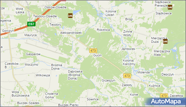 mapa Gucin gmina Buczek, Gucin gmina Buczek na mapie Targeo