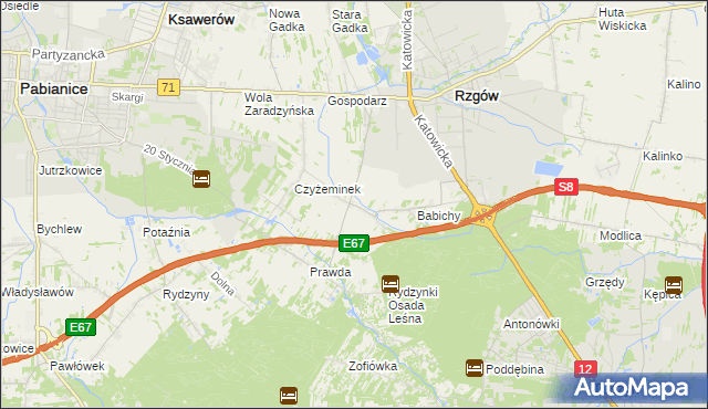 mapa Guzew gmina Rzgów, Guzew gmina Rzgów na mapie Targeo