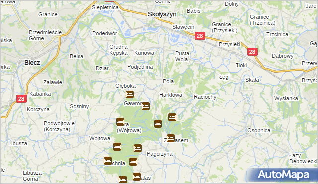 mapa Harklowa gmina Skołyszyn, Harklowa gmina Skołyszyn na mapie Targeo