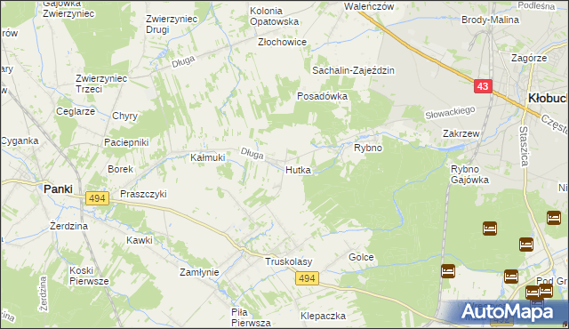 mapa Hutka gmina Wręczyca Wielka, Hutka gmina Wręczyca Wielka na mapie Targeo