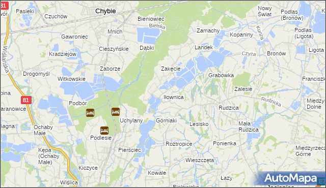 mapa Iłownica gmina Jasienica, Iłownica gmina Jasienica na mapie Targeo