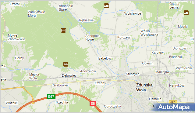 mapa Izabelów gmina Zduńska Wola, Izabelów gmina Zduńska Wola na mapie Targeo