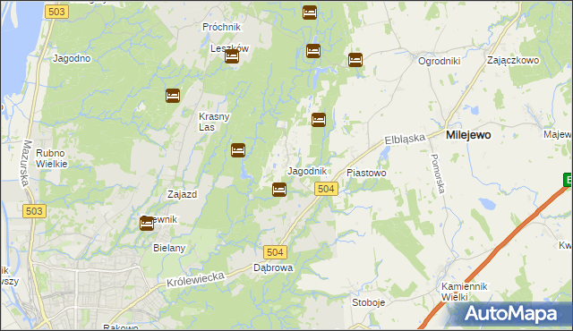 mapa Jagodnik gmina Milejewo, Jagodnik gmina Milejewo na mapie Targeo