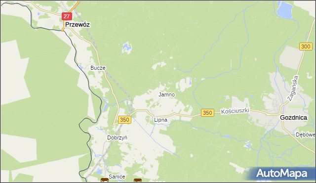 mapa Jamno gmina Przewóz, Jamno gmina Przewóz na mapie Targeo