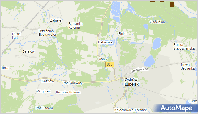 mapa Jamy gmina Ostrów Lubelski, Jamy gmina Ostrów Lubelski na mapie Targeo