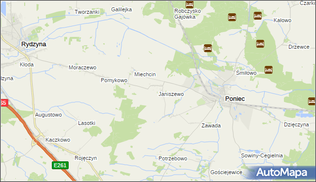 mapa Janiszewo gmina Poniec, Janiszewo gmina Poniec na mapie Targeo