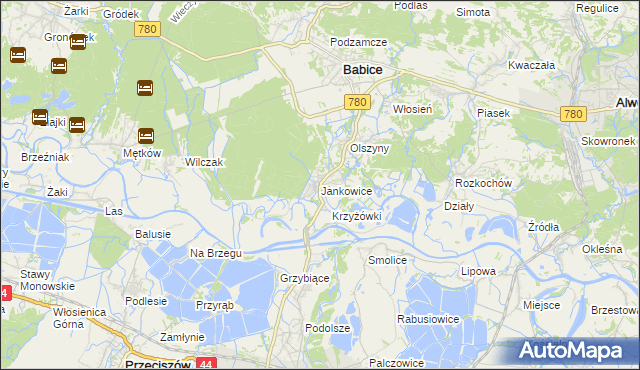 mapa Jankowice gmina Babice, Jankowice gmina Babice na mapie Targeo