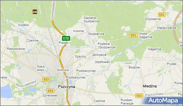 mapa Jankowice gmina Pszczyna, Jankowice gmina Pszczyna na mapie Targeo