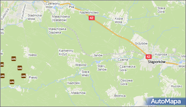 mapa Janów gmina Stąporków, Janów gmina Stąporków na mapie Targeo