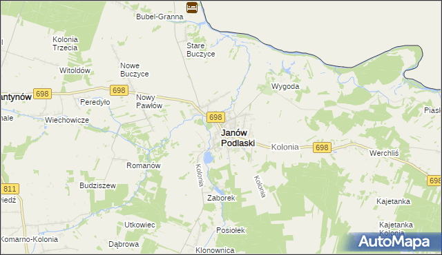 mapa Janów Podlaski, Janów Podlaski na mapie Targeo