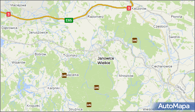 mapa Janowice Wielkie, Janowice Wielkie na mapie Targeo