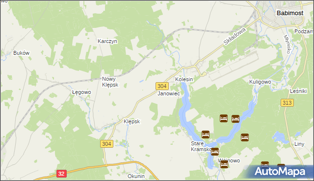 mapa Janowiec gmina Babimost, Janowiec gmina Babimost na mapie Targeo