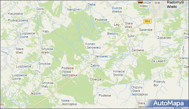 mapa Janowiec gmina Radomyśl Wielki, Janowiec gmina Radomyśl Wielki na mapie Targeo