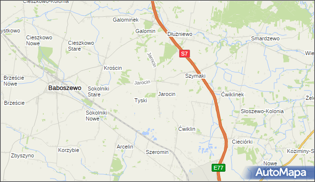 mapa Jarocin gmina Baboszewo, Jarocin gmina Baboszewo na mapie Targeo