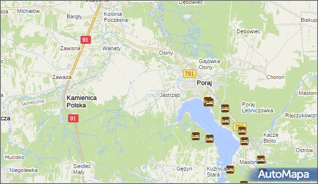 mapa Jastrząb gmina Poraj, Jastrząb gmina Poraj na mapie Targeo