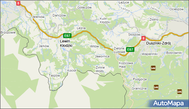 mapa Jawornica gmina Lewin Kłodzki, Jawornica gmina Lewin Kłodzki na mapie Targeo