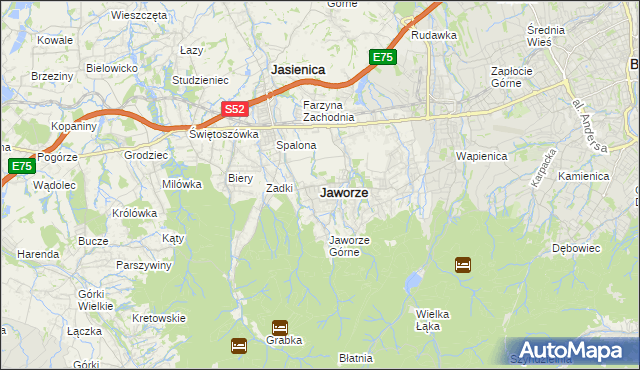 mapa Jaworze powiat bielski, Jaworze powiat bielski na mapie Targeo