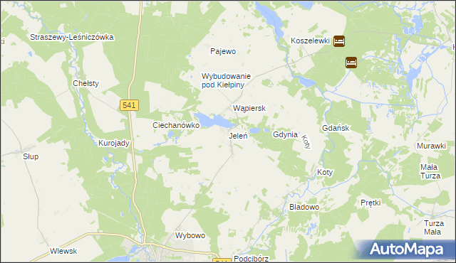 mapa Jeleń gmina Lidzbark, Jeleń gmina Lidzbark na mapie Targeo