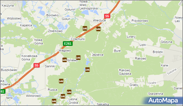 mapa Jezierce gmina Pobiedziska, Jezierce gmina Pobiedziska na mapie Targeo