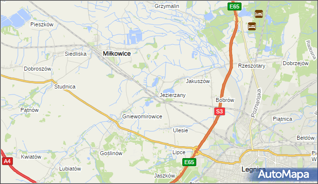 mapa Jezierzany gmina Miłkowice, Jezierzany gmina Miłkowice na mapie Targeo